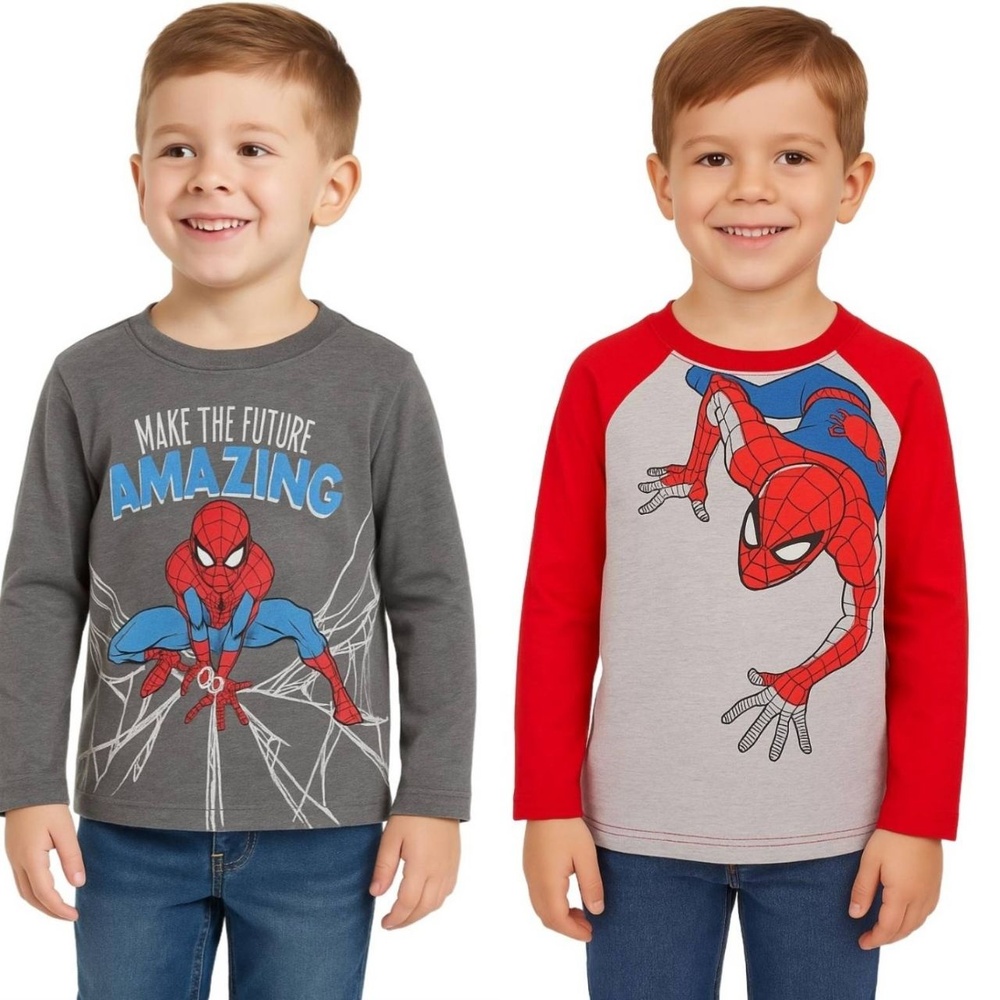 Boys SpiderMan Bundle: 2 Boys‎ Fun Graphic Longsleeve Shirts Size 5